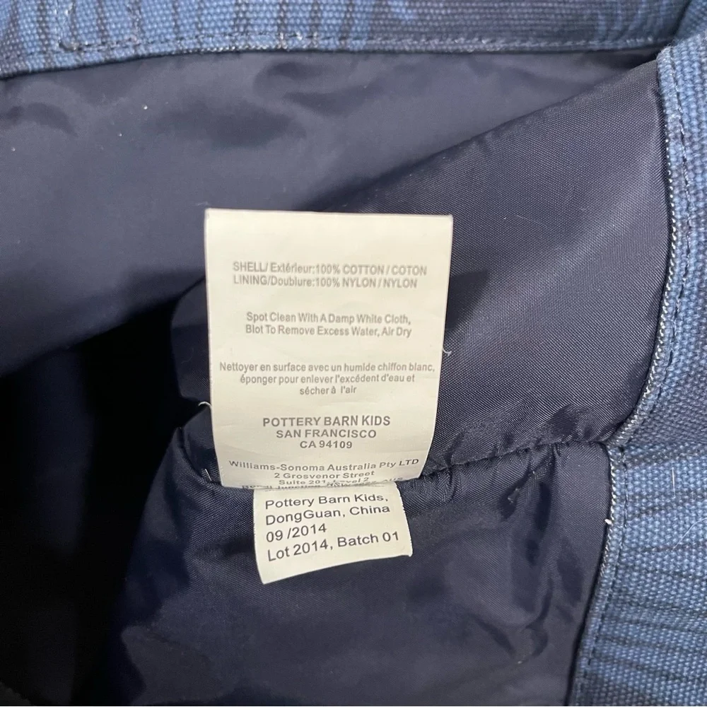 Pottery Barn Kids preppy canvas diaper tote navy blue leather straps initial 